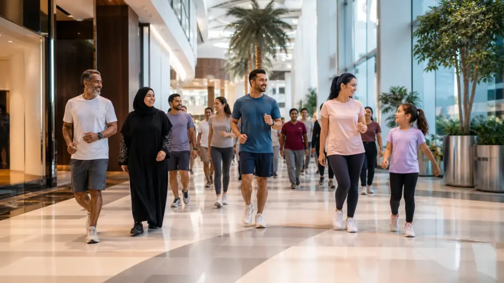 People walking indoors at Dubai Mallathon 2026