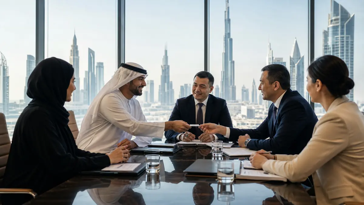 Business professionals meeting in Dubai to discuss UAE Uzbekistan trade