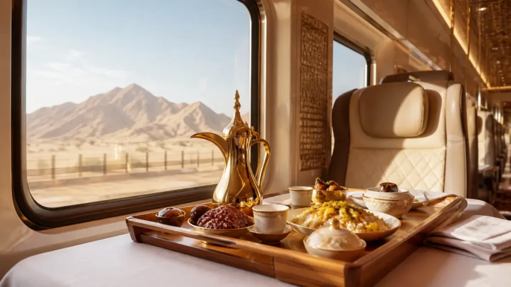 Emirati-inspired dining served on an Etihad Rail passenger train