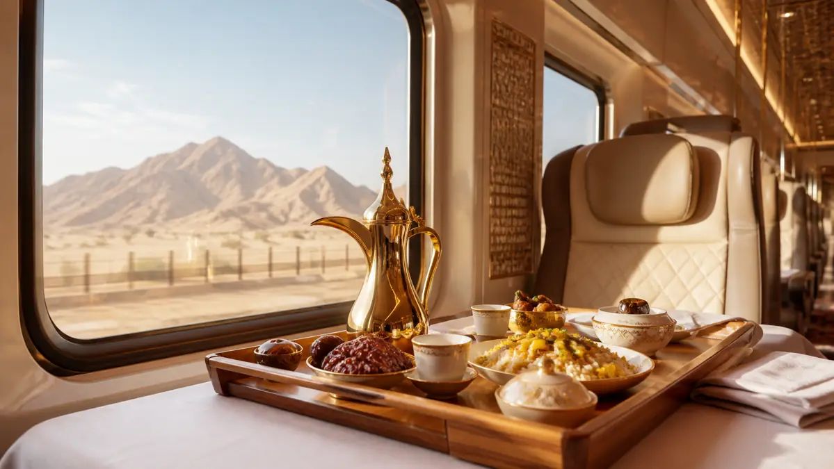 Emirati-inspired dining served on an Etihad Rail passenger train