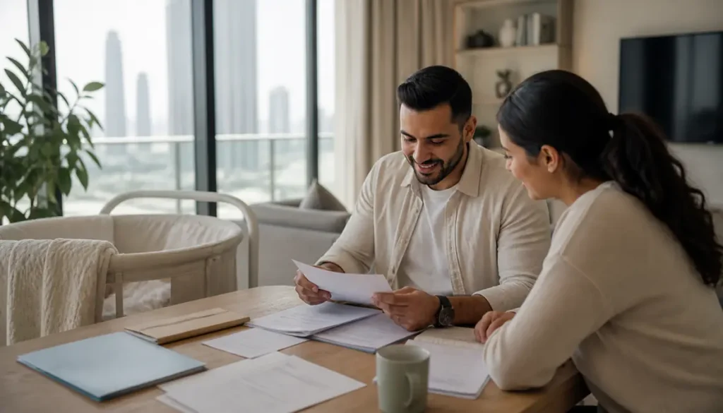 New parents in Dubai preparing newborn birth certificate and residence visa documents