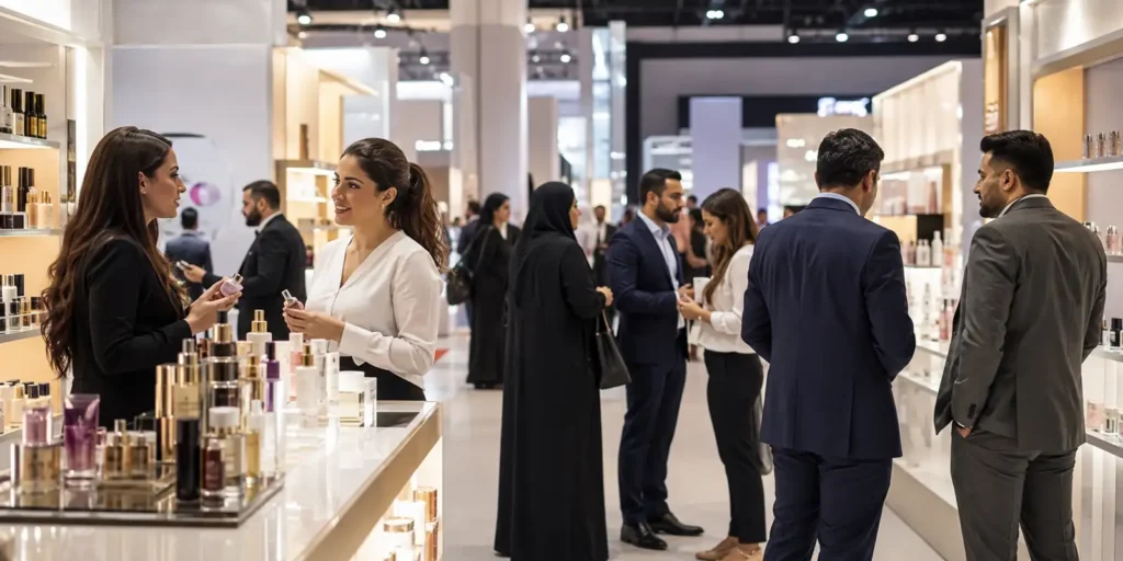 Beauty industry professionals at a Dubai exhibition