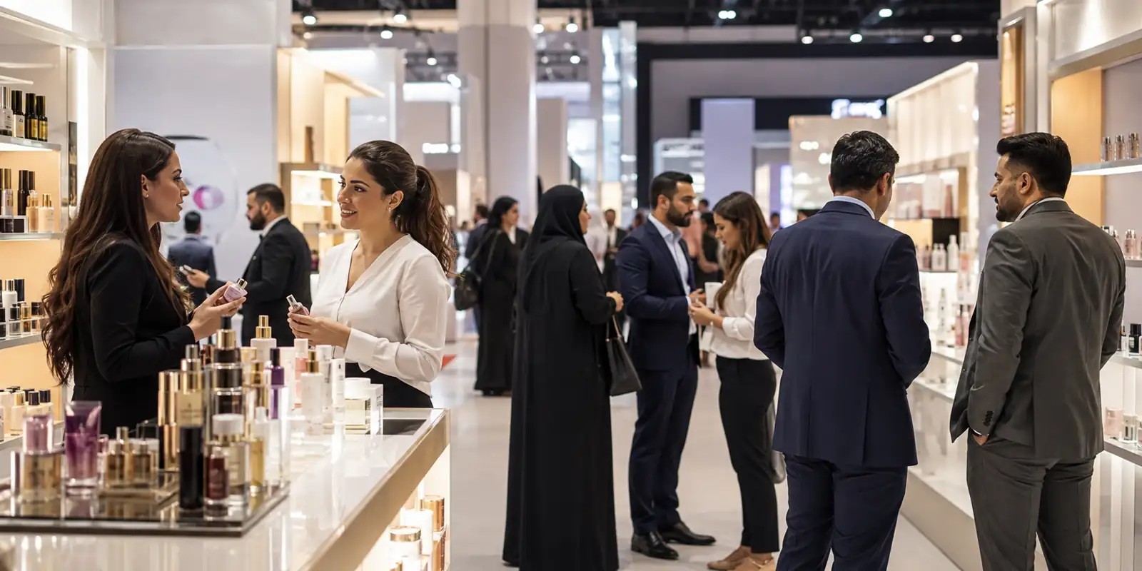 Beauty industry professionals at a Dubai exhibition