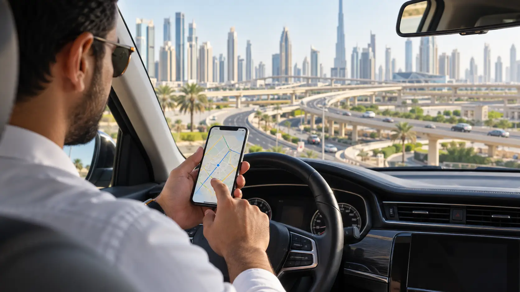 Driver planning a Dubai route before travelling