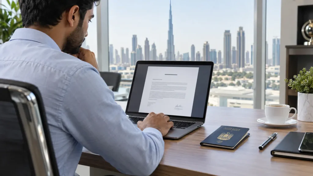 Job seeker reviewing an employment offer in Dubai