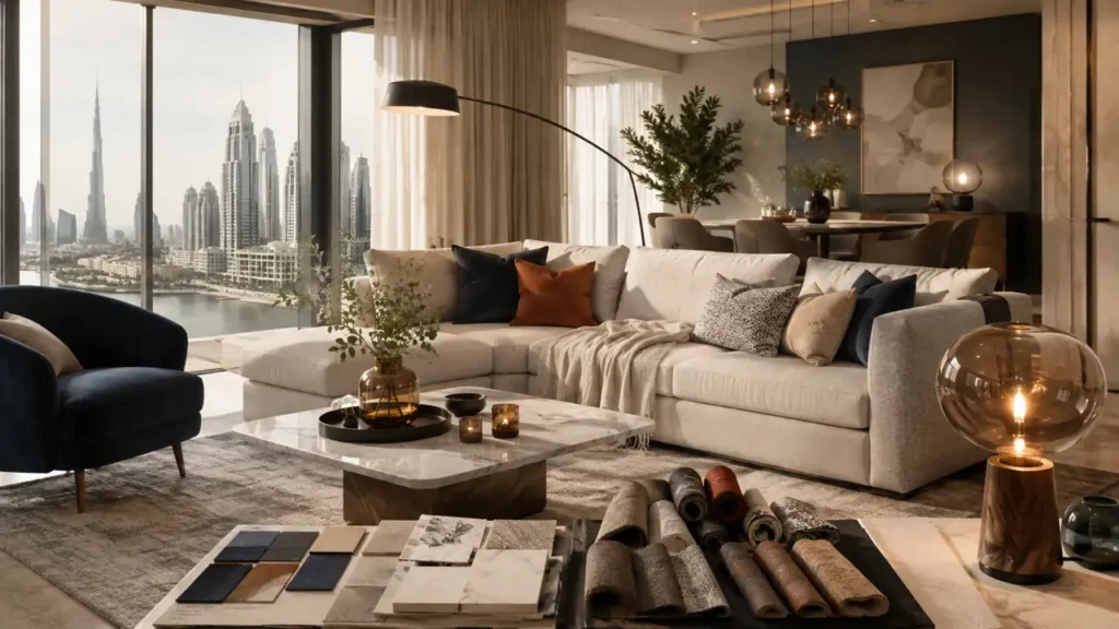 Contemporary Dubai apartment interior with home-design materials