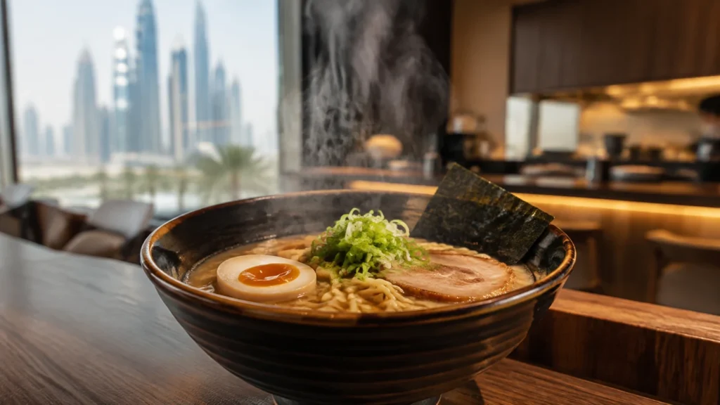 Fresh Japanese ramen served at a modern Dubai restaurant