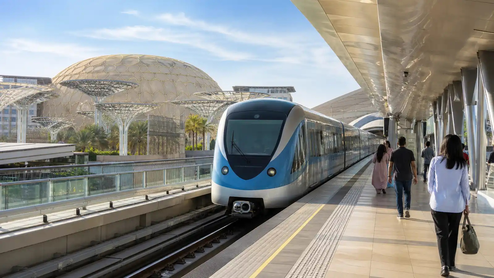 Dubai Metro arriving at Expo 2020 Station for Expo City visitors