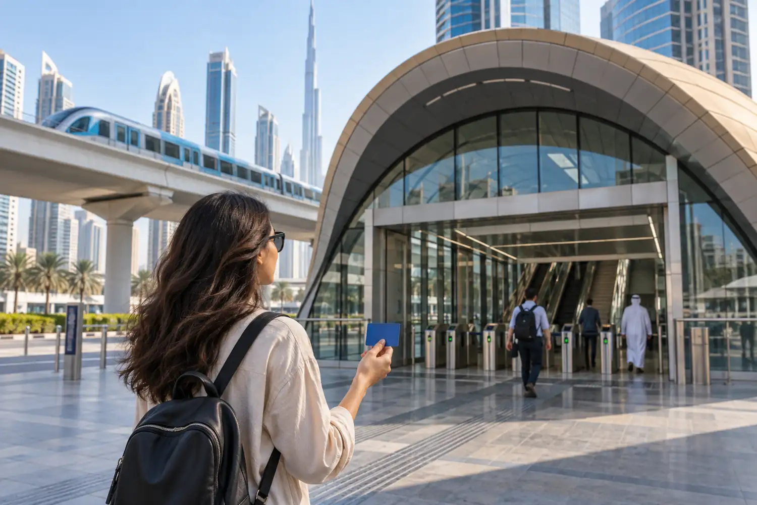Traveller entering a Dubai Metro station