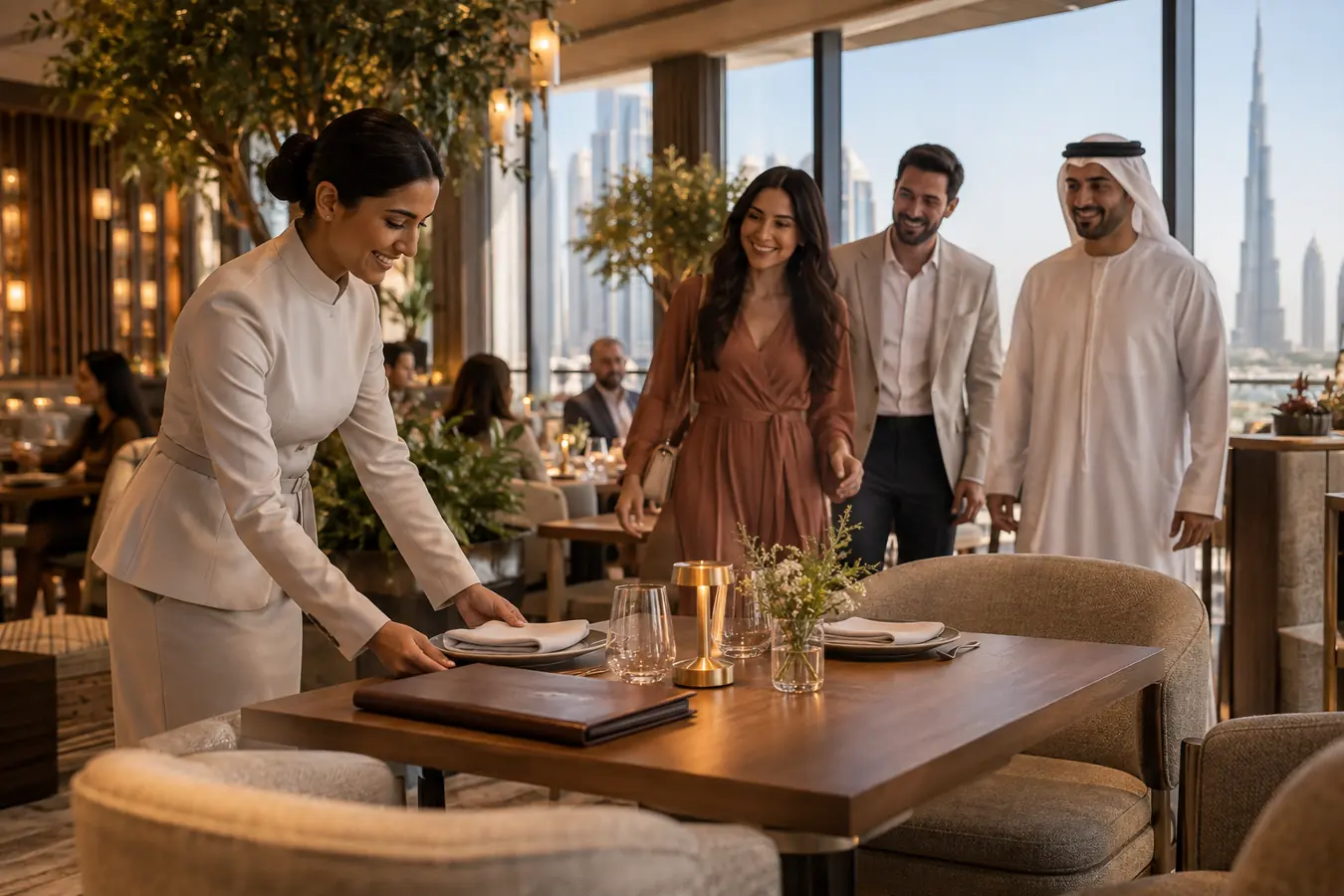 Restaurant host preparing a table in Dubai