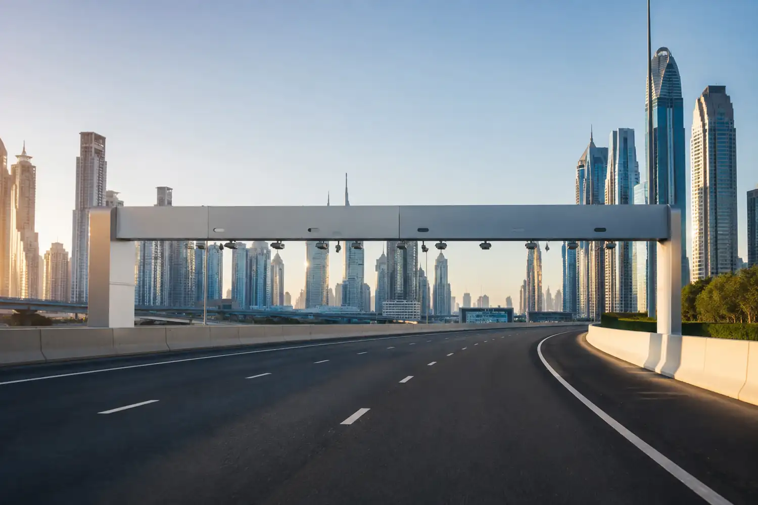 Dubai highway with a barrier-free electronic toll gate