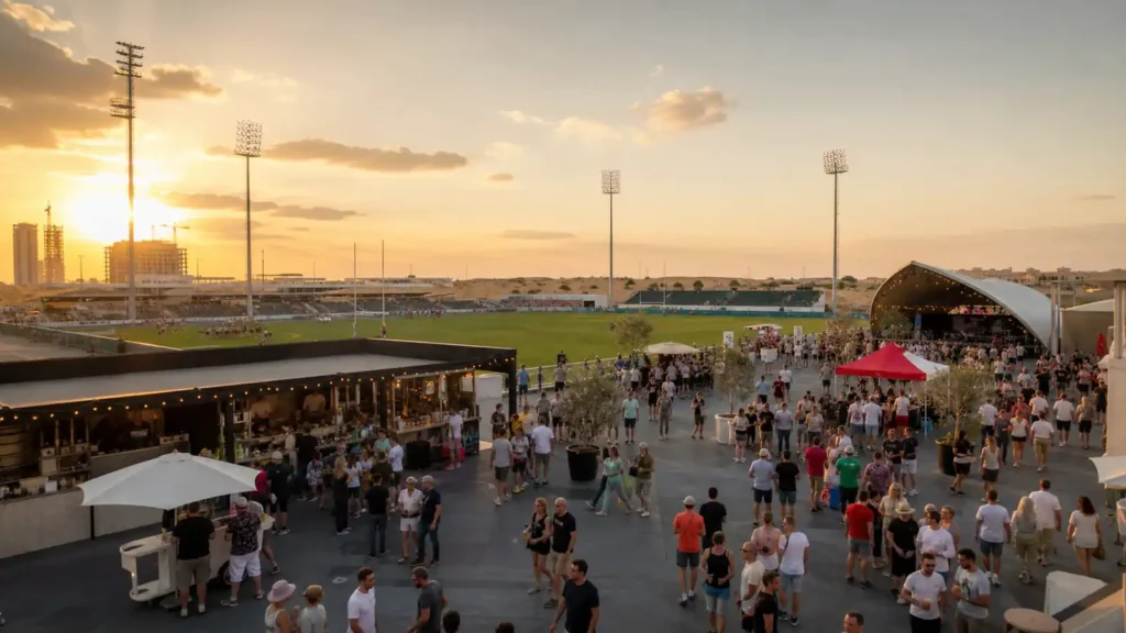 Spectators enjoying sport and entertainment at Emirates Dubai 7s in Dubai