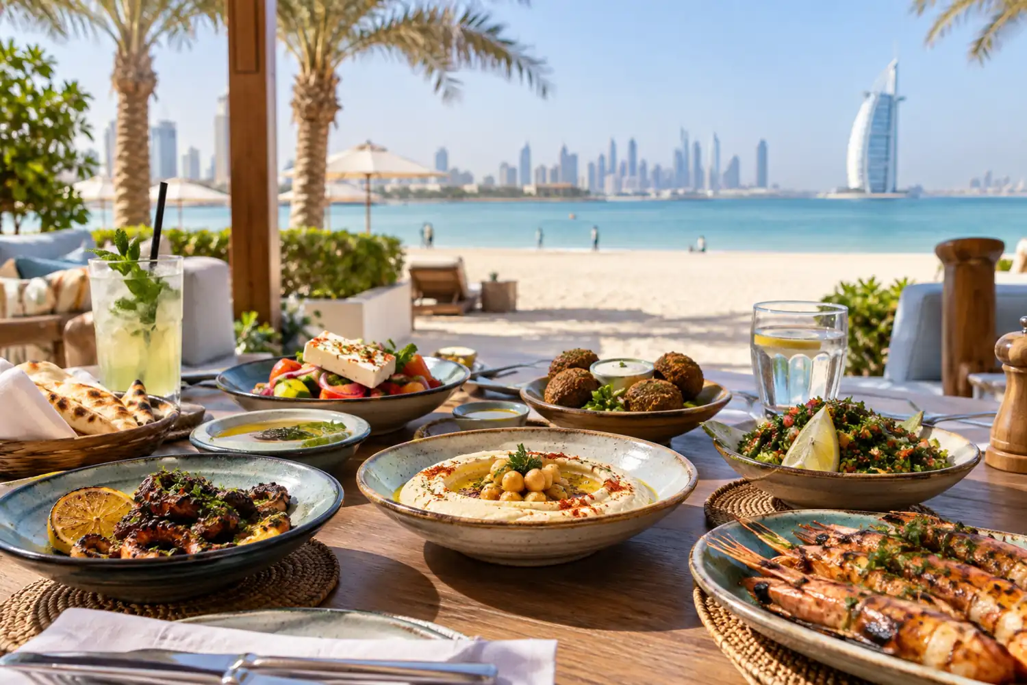 Beachside food served in Dubai