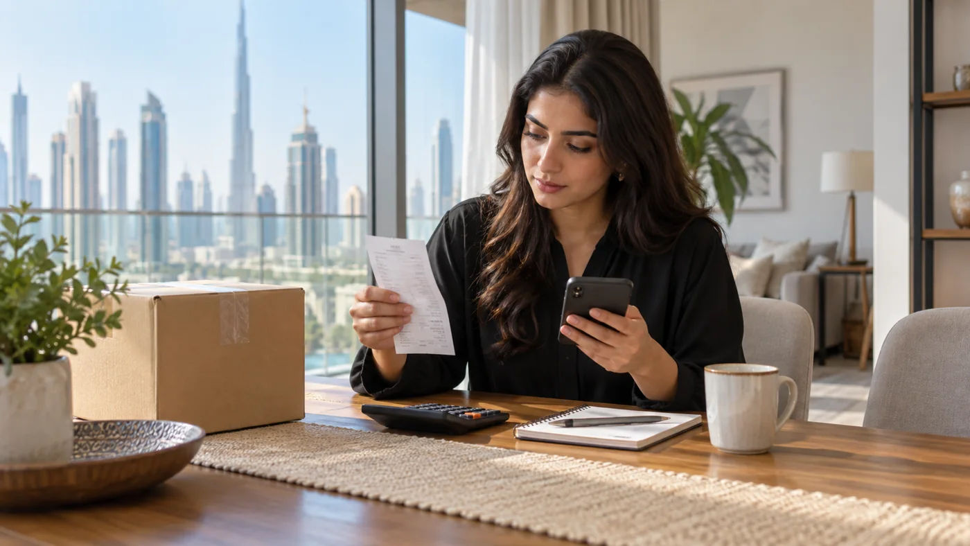 UAE resident checking an online order and receipt before a purchase