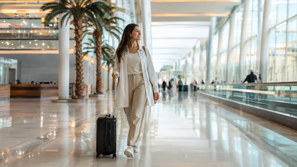 International traveller arriving at Dubai International Airport