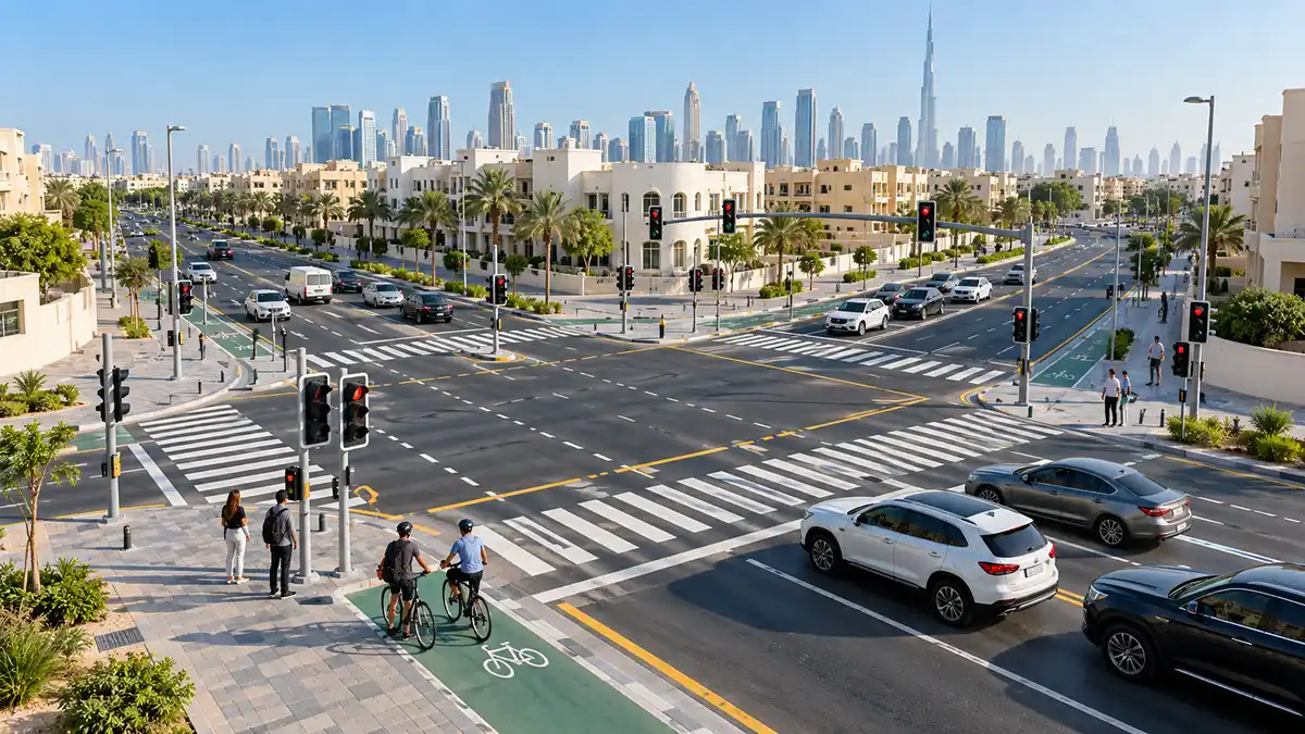 Motorists and pedestrians using the new signalised Al Satwa intersection in Dubai